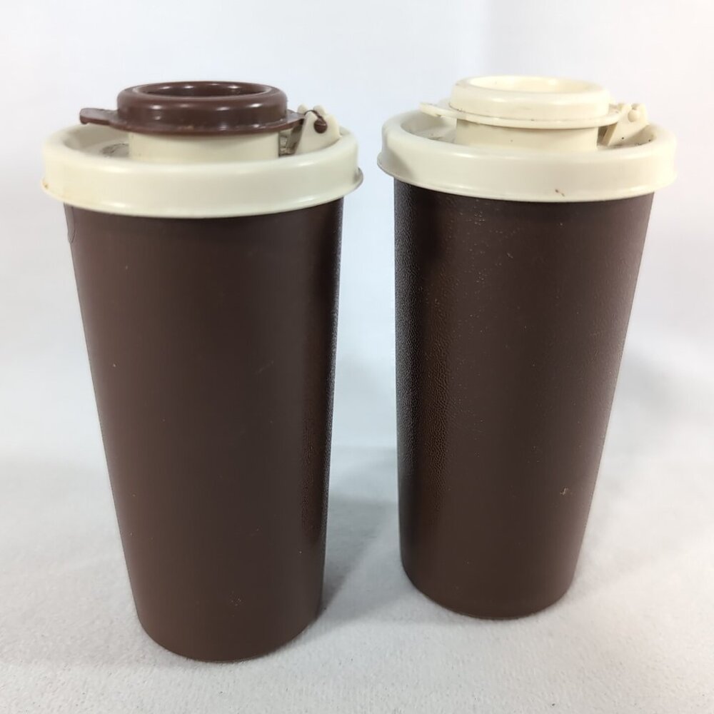 Tupperware Salt and Pepper Shakers Vintage Brown Flip Lid 629-5 629-3 1329-12